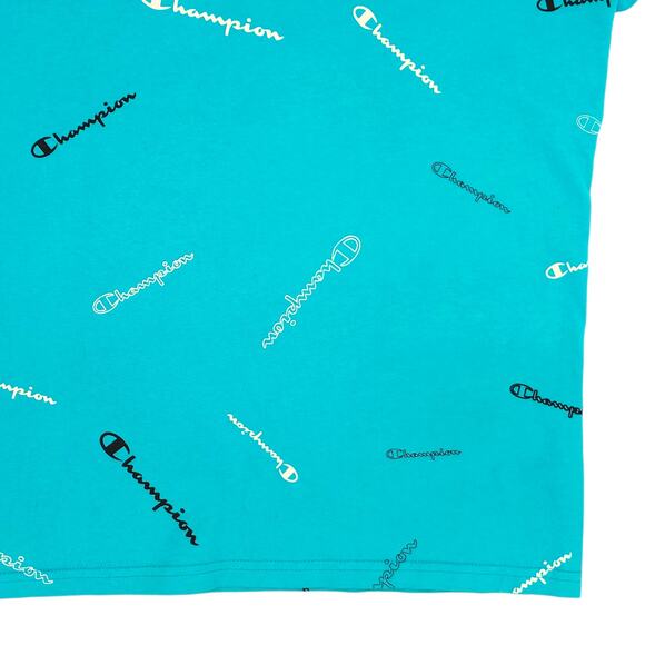Champion Shirt Mens Medium Blue All Over Print Logo Graphic Tee T-Shirt Cotton - Picture 5 of 12